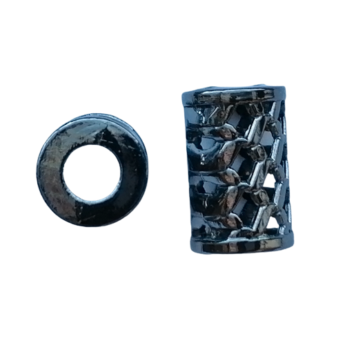 Koord einde metaal 17 mm - gevlochten cilinder gunmetal (opening 6 mm) - stoffen van leuven